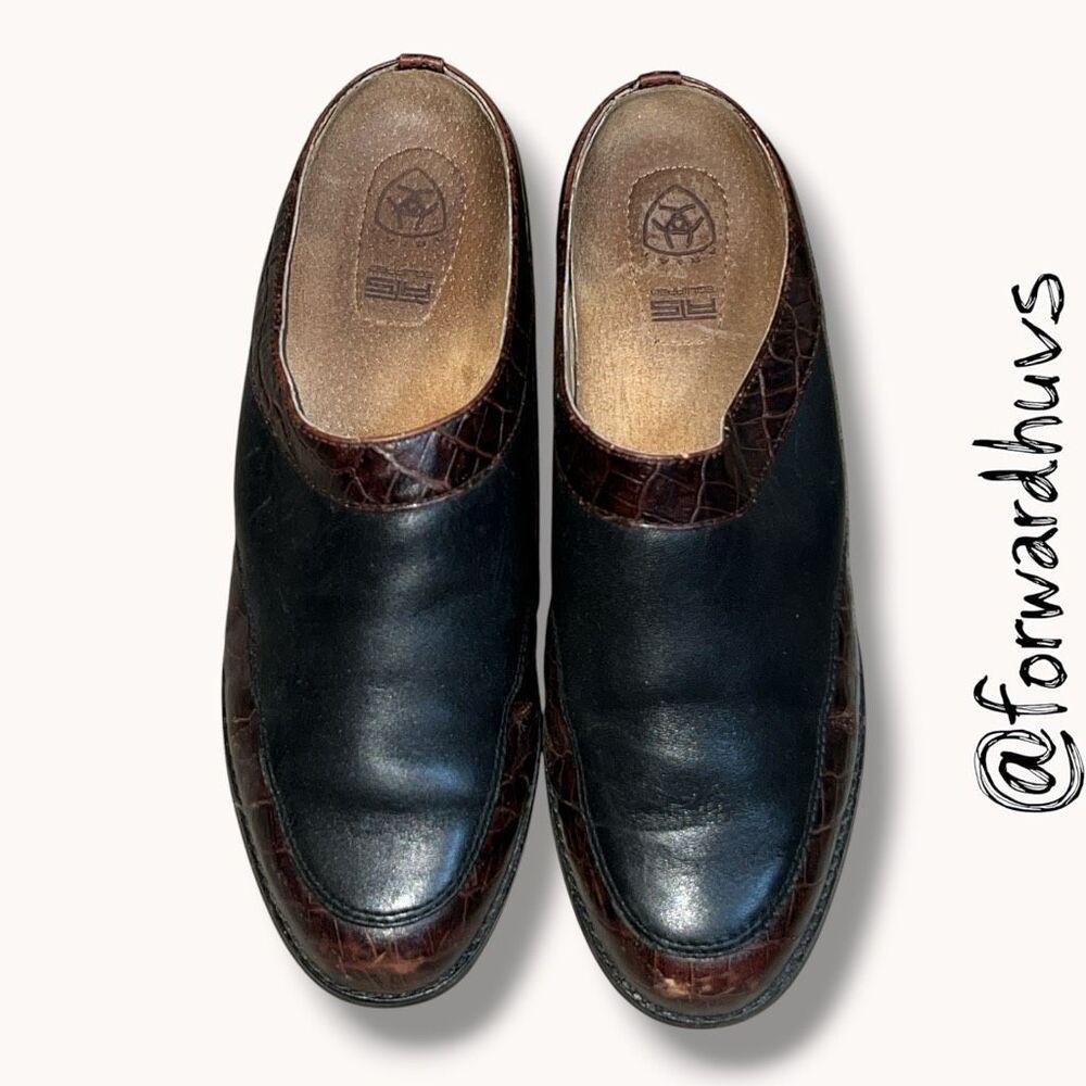 Ariat Black Brown Leather Clogs Mule Shoes Women’s 8B